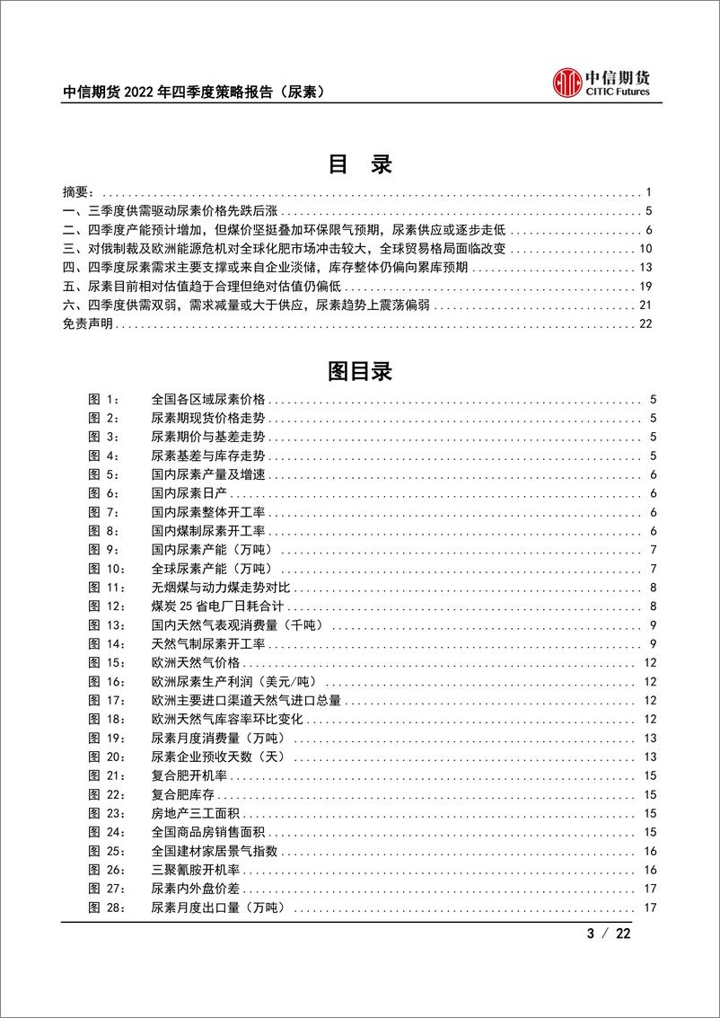 《2022年四季度策略报告（尿素） ：尿素供需预期宽松，煤炭和淡储将托底-20220923-中信期货-22页》 - 第4页预览图