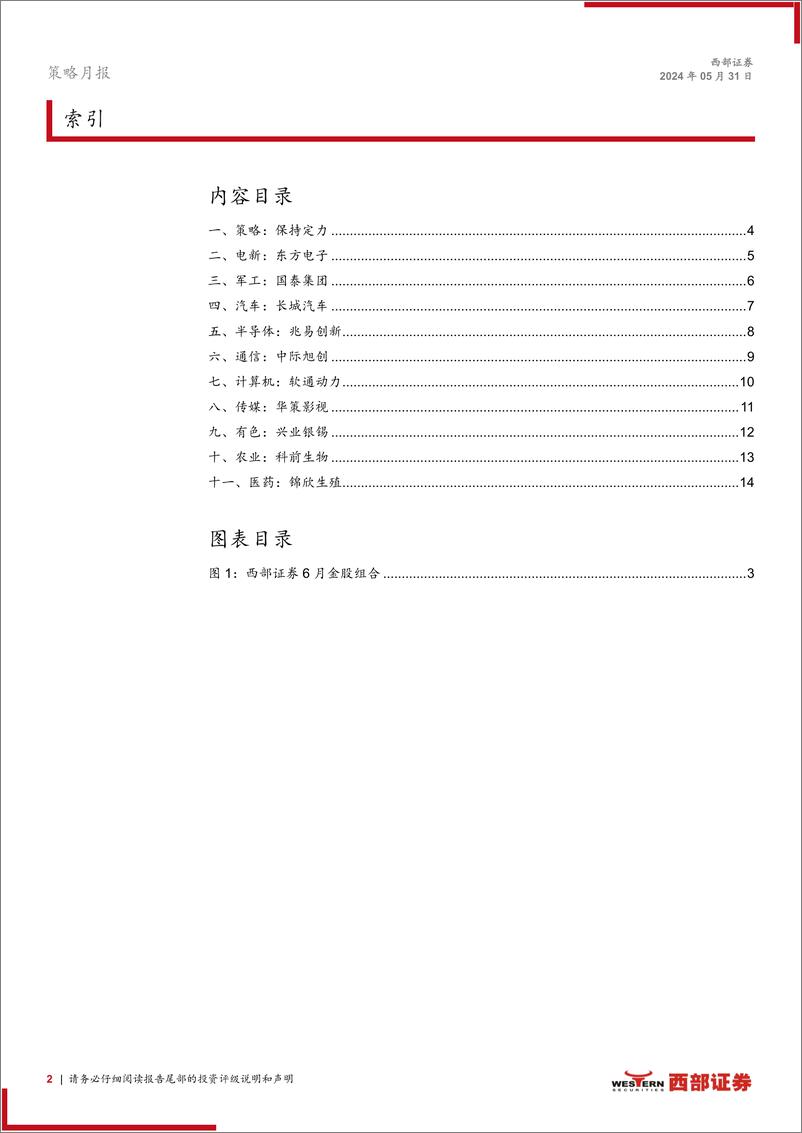 《西部研究月度金股报告系列(2024年6月)：保持定力-240531-西部证券-15页》 - 第2页预览图