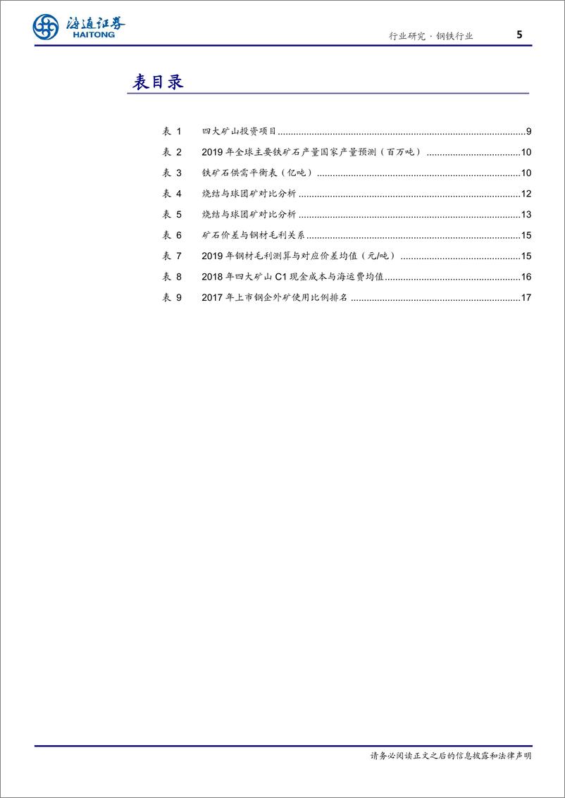 《钢铁行业：201年预计铁矿价格中枢提升，价差缩小-20190403-海通证券-22页》 - 第6页预览图