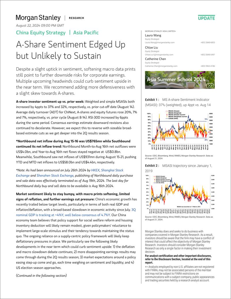 《Morgan Stanley-China Equity Strategy A-Share Sentiment Edged Up but Unlike...-109976861》 - 第1页预览图