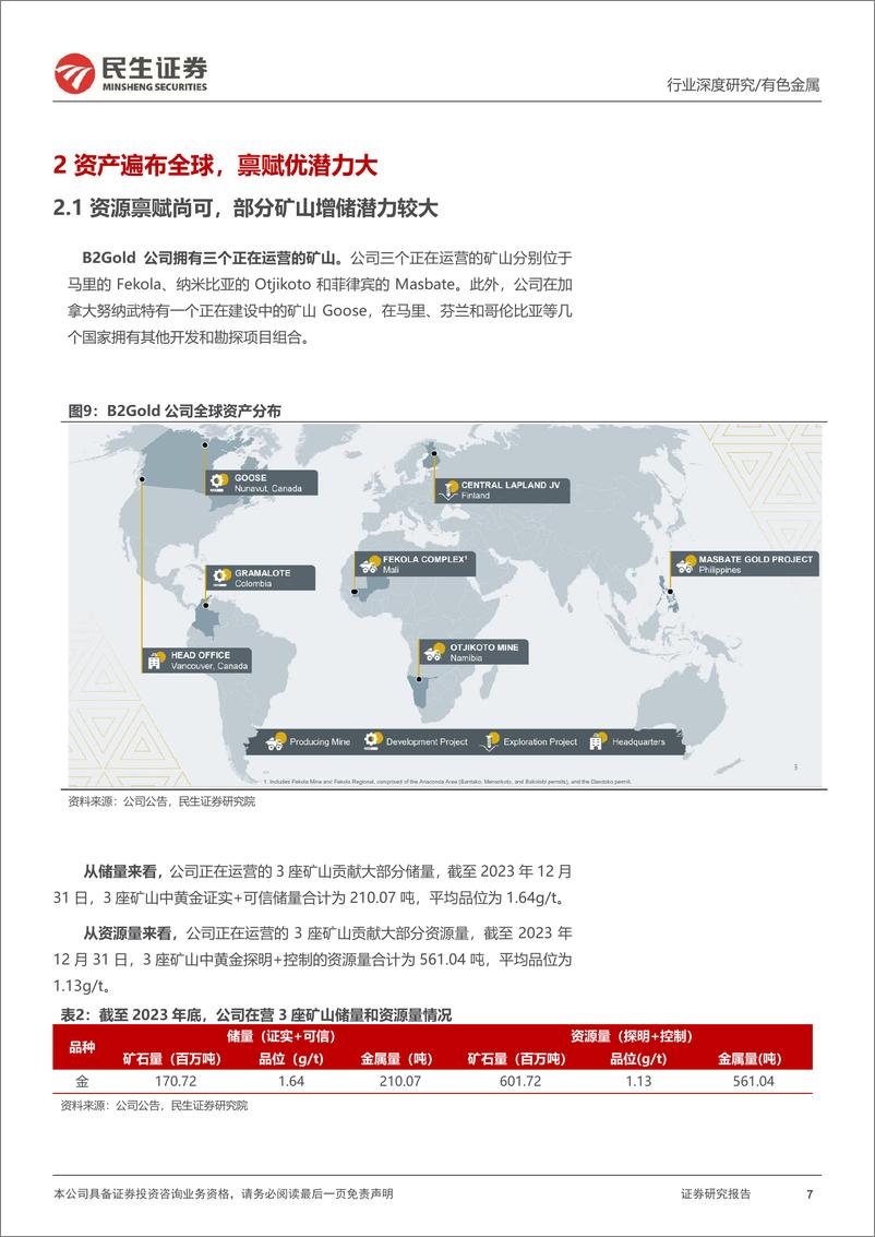 《有色金属行业海外黄金股观察系列之八：B2Gold，低成本黄金矿企的扩张之路-241117-民生证券-22页》 - 第7页预览图