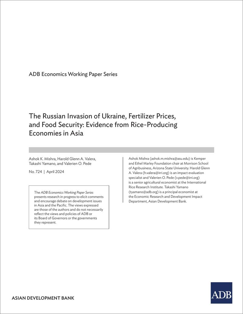 《亚开行-俄罗斯入侵乌克兰、化肥价格和粮食安全：来自亚洲稻米生产经济体的证据（英）-2024.4-47页》 - 第2页预览图