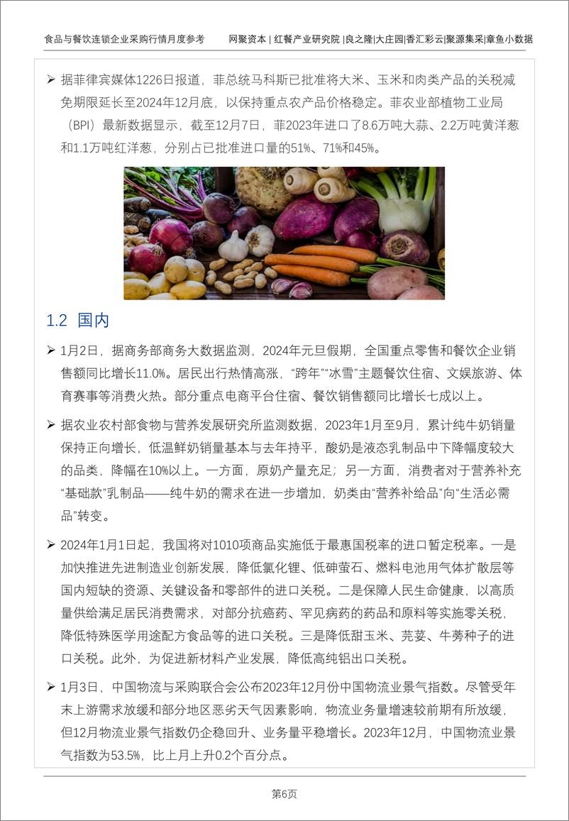 《网聚资本：食品与餐饮连锁企业采购行情月度参考（2024年1月)》 - 第6页预览图