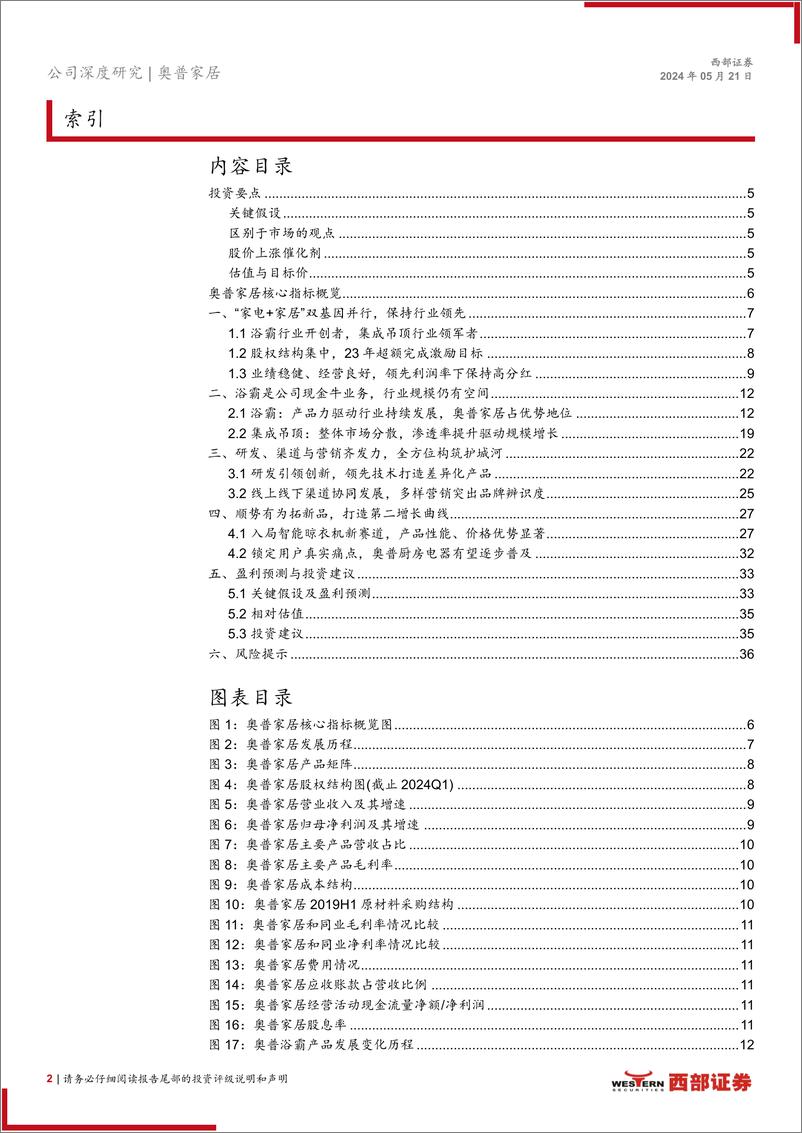 《奥普家居(603551)首次覆盖报告：引领浴霸行业的开创者，强发展、拓新品-240521-西部证券-38页》 - 第2页预览图