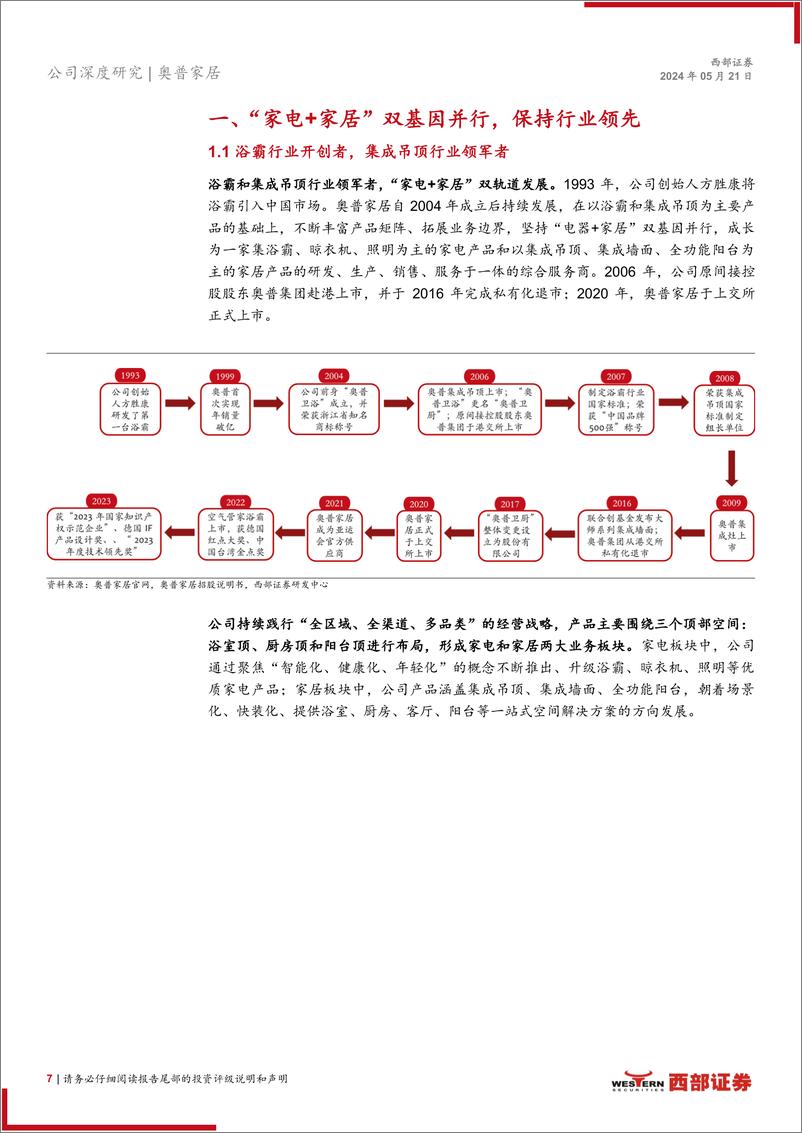 《奥普家居(603551)首次覆盖报告：引领浴霸行业的开创者，强发展、拓新品-240521-西部证券-38页》 - 第7页预览图