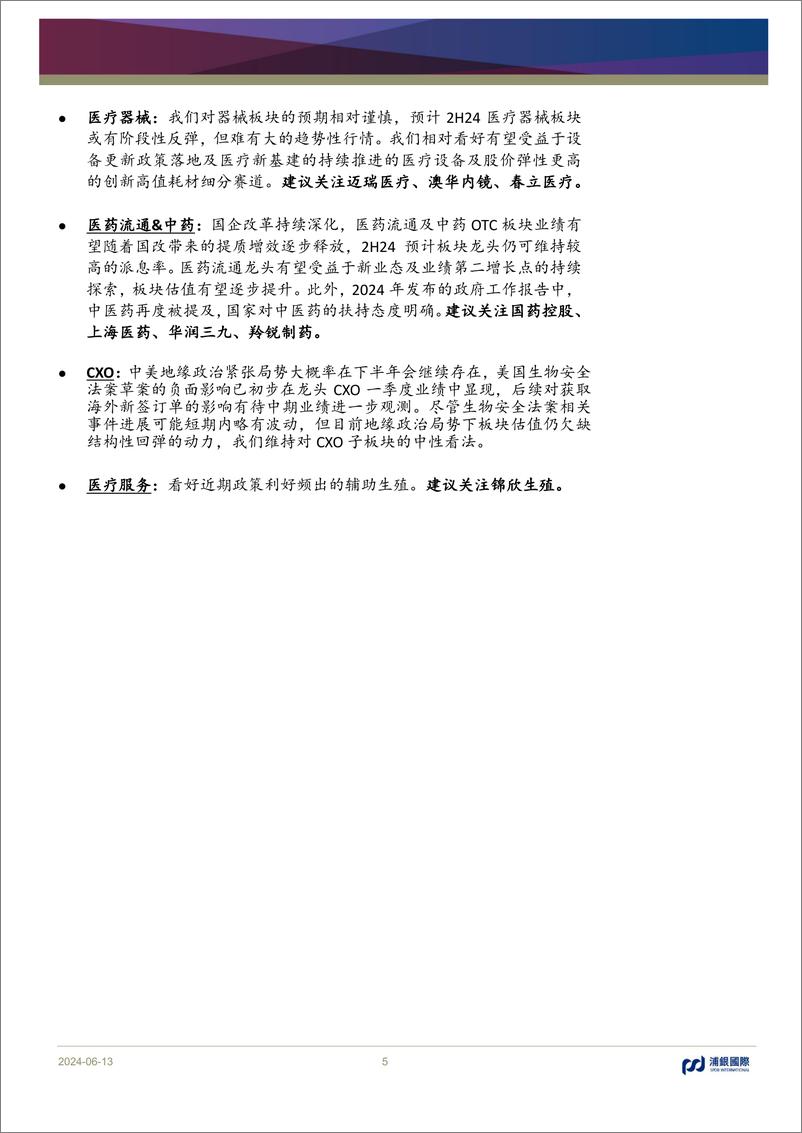 《医药行业2024年中期展望：谨慎乐观，关注全链条支持政策进展-240613-浦银国际-43页》 - 第5页预览图