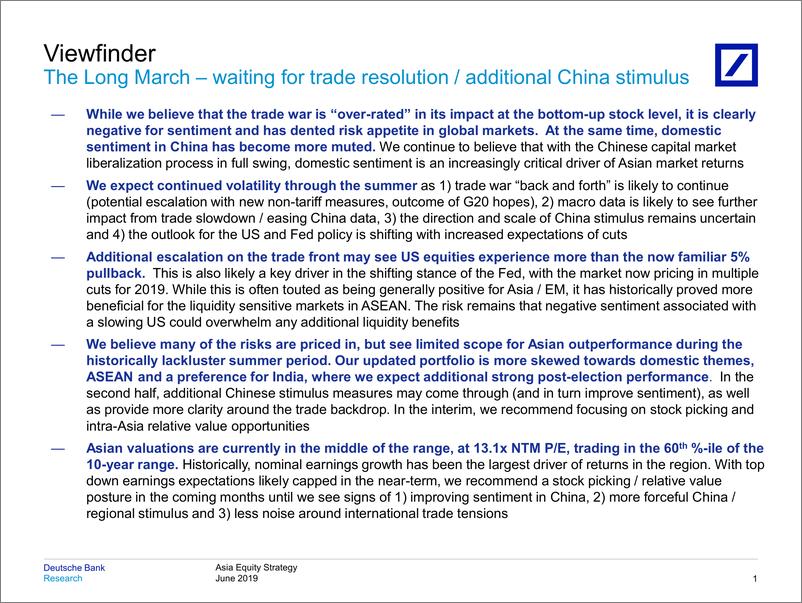 《德银-亚太地区-宏观策略-漫长的征程：等待贸易决议和中国的额外刺激-2019.6-91页》 - 第3页预览图