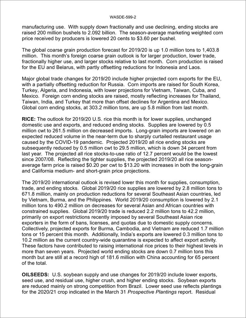 《美国农业部-全球-农业行业-世界农业供需预测-2020.4.9-40页》 - 第3页预览图