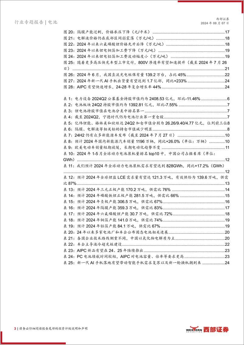 《电动车行业2024年中期策略报告：行业底部静待反转，技术变革驱动成长-240807-西部证券-30页》 - 第3页预览图