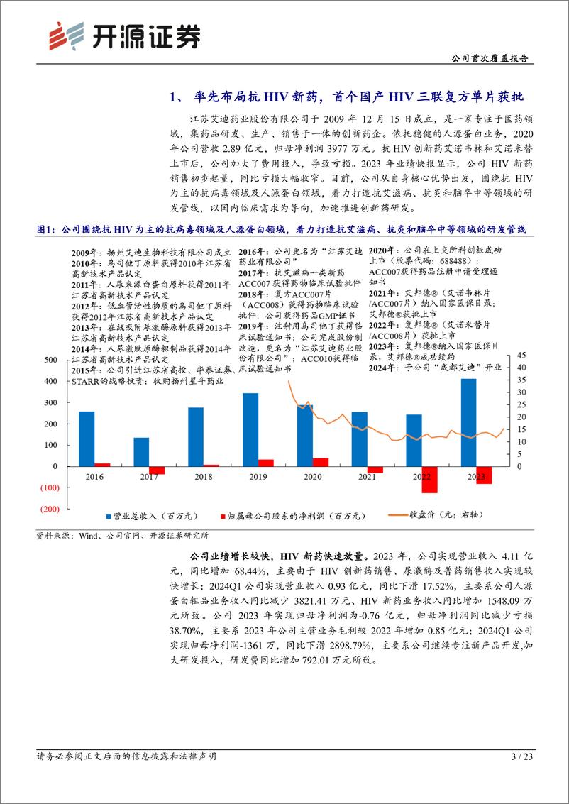 《开源证券-艾迪药业-688488-公司首次覆盖报告：HIV药物市场持续扩容，创新药艾诺米替有望进一步放量》 - 第3页预览图