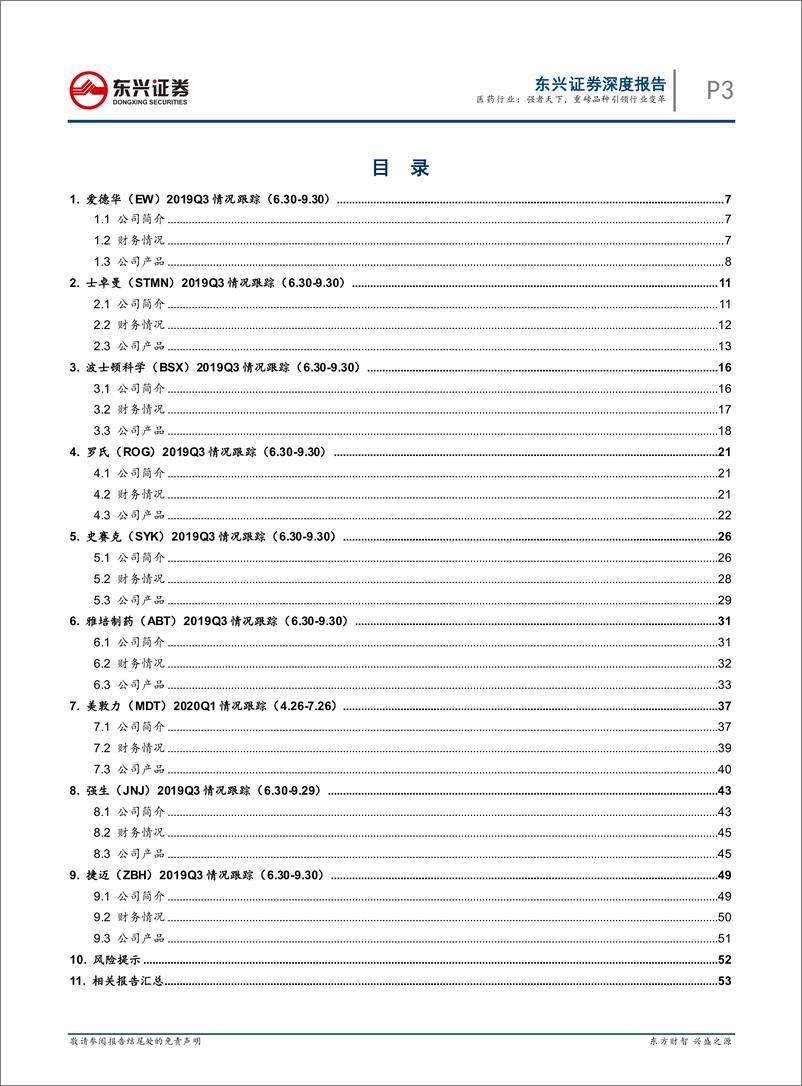 《医药行业海外医疗器械巨头三季度报跟踪：强者天下，重磅品种引行业变革-20191122-东兴证券-55页》 - 第4页预览图