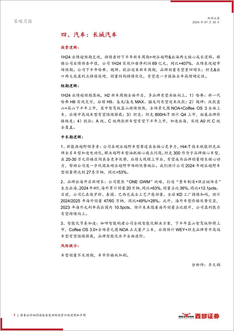 《西部研究月度金股报告系列(2024年8月)：聚焦安全与发展-240730-西部证券-15页》 - 第7页预览图