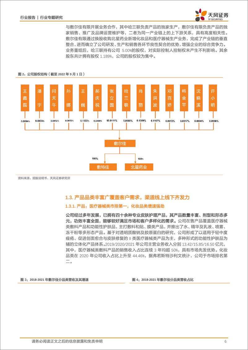 《商贸零售行业敷尔佳：乘医美敷料之东风，产品渠道并行成就行业龙头-20221025-天风证券-27页》 - 第7页预览图