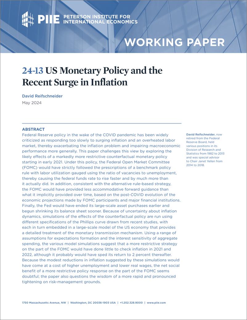 《彼得森经济研究所-美国货币政策与近期通胀飙升（英）-2024.5-62页》 - 第1页预览图
