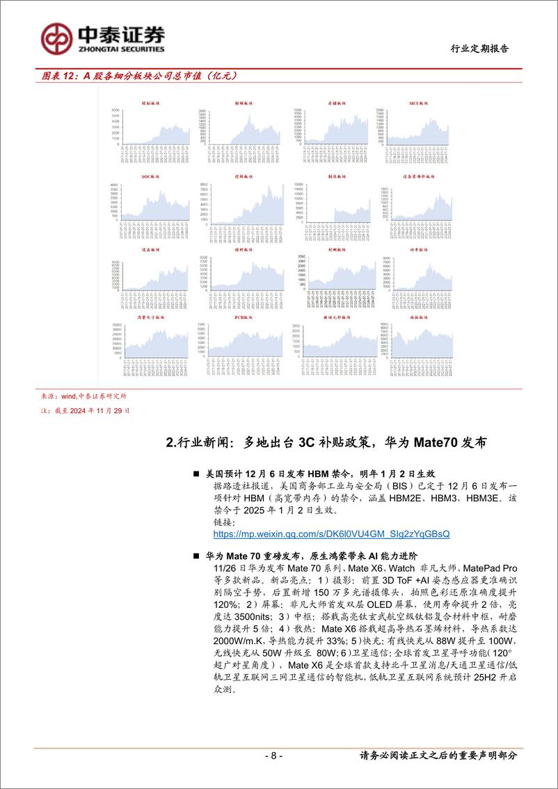 《电子行业：3C补贴叠加Mate70发布，消电有望加速复苏-241201-中泰证券-14页》 - 第8页预览图