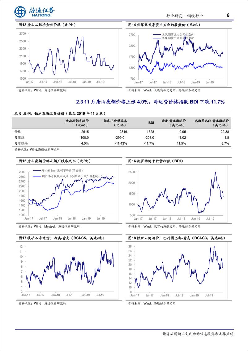 《钢铁行业月报：钢铁板块估值优势渐显-20191217-海通证券-16页》 - 第7页预览图