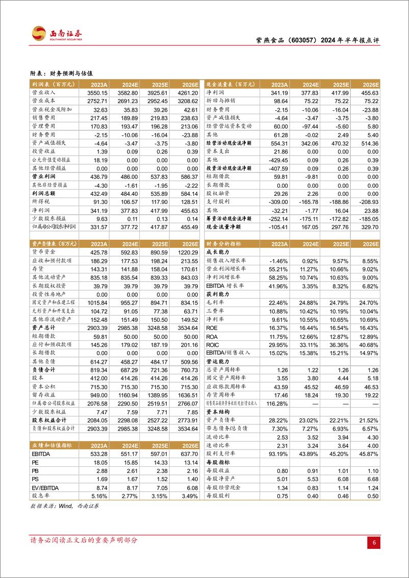 《紫燕食品(603057)2024年半年报点评：中期分红积极，成本逐渐改善-240825-西南证券-10页》 - 第7页预览图