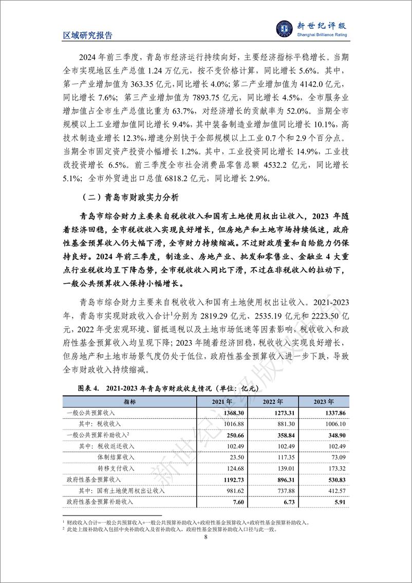 《青岛市及下辖各区市经济财政实力与债务研究(2024)-241225-新世纪评级-24页》 - 第8页预览图