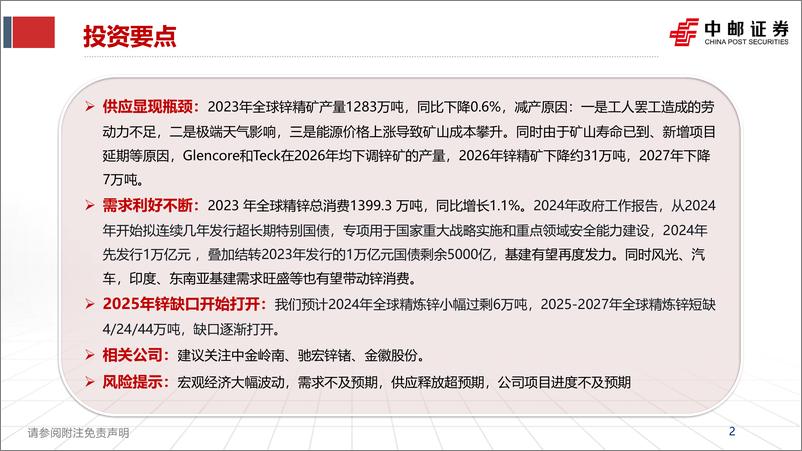 《锌行业报告：海外矿山枯竭，供应瓶颈迎来锌时代-240409-中邮证券-35页》 - 第2页预览图