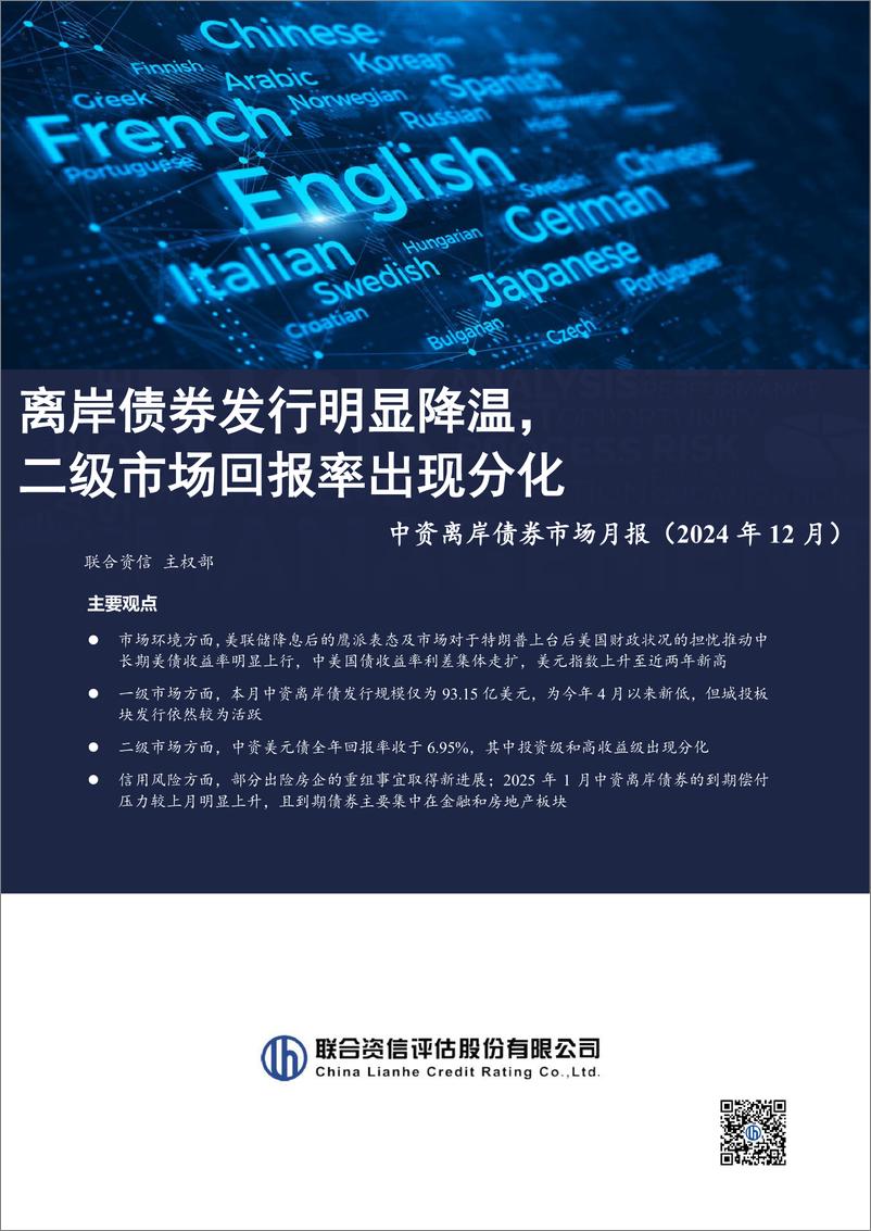 《中资离岸债券市场月报(2024年12月)：离岸债券发行明显降温，二级市场回报率出现分化-250109-联合资信-15页》 - 第1页预览图