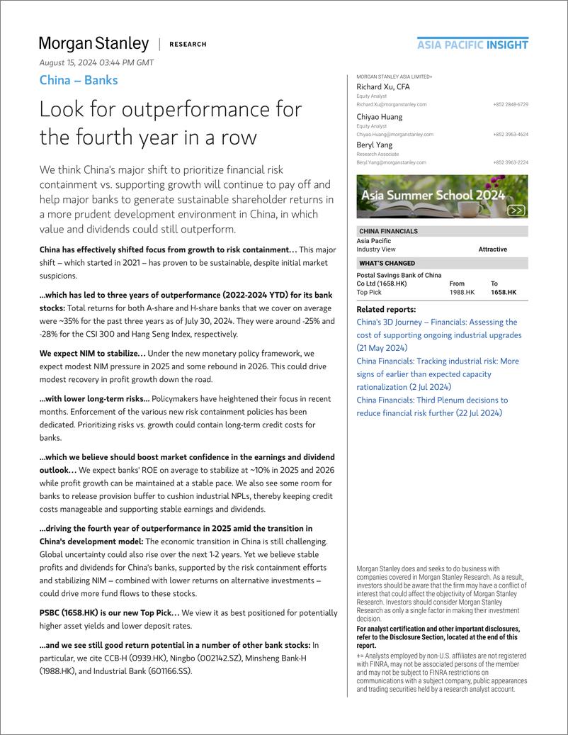 《Morgan Stanley-China – Banks Look for outperformance for the fourth year i...-109875071》 - 第1页预览图