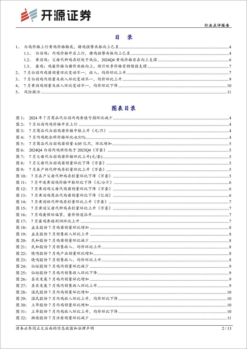 《农林牧渔行业点评报告：白鸡价格上行黄鸡价格触底，猪鸡强势共振向上已至-240814-开源证券-13页》 - 第2页预览图