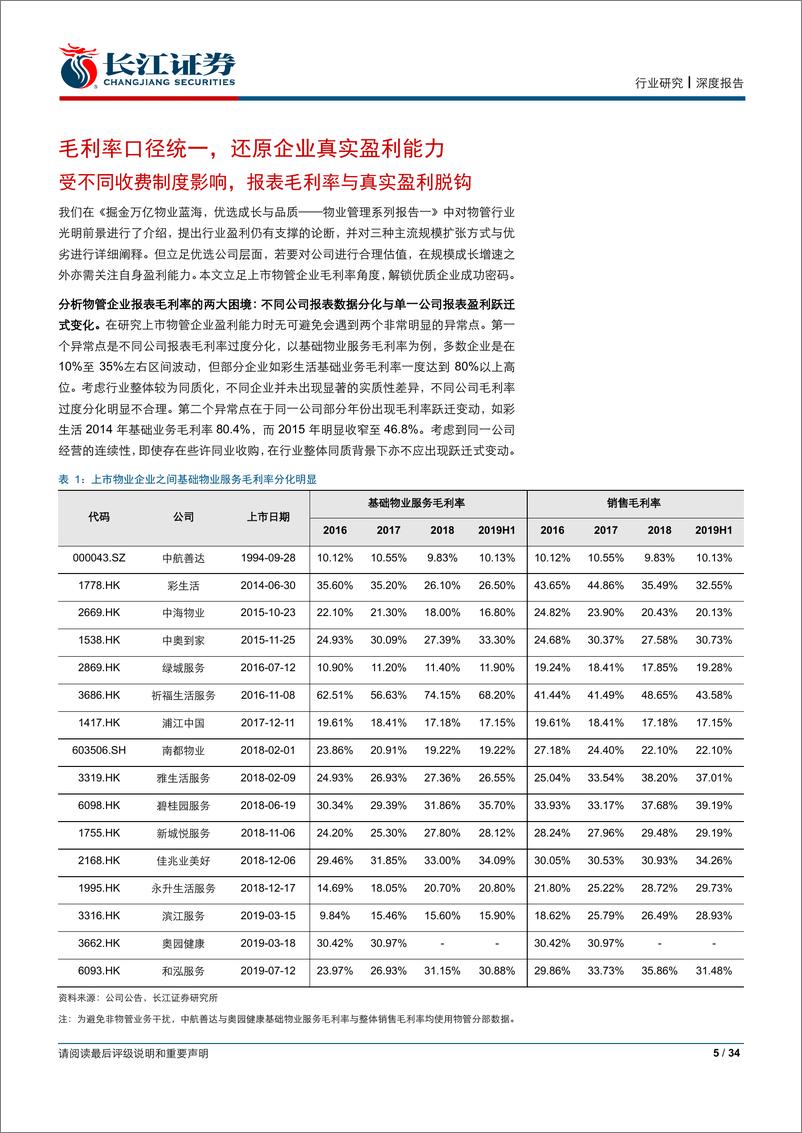 《房地产行业物业管理系列报告二：去伪存真，探索物管企业毛利率背后的奥秘-20191111-长江证券-34 页》 - 第6页预览图