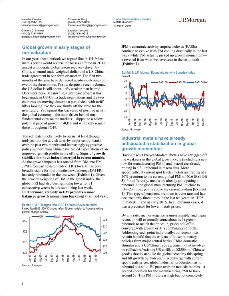 《J.P. 摩根-全球-金属与采矿业-金属季报：应谨慎对待Q2金属估值拉伸，但Q3全球经济增长将重新上行-2019.3.11-54页》 - 第3页预览图