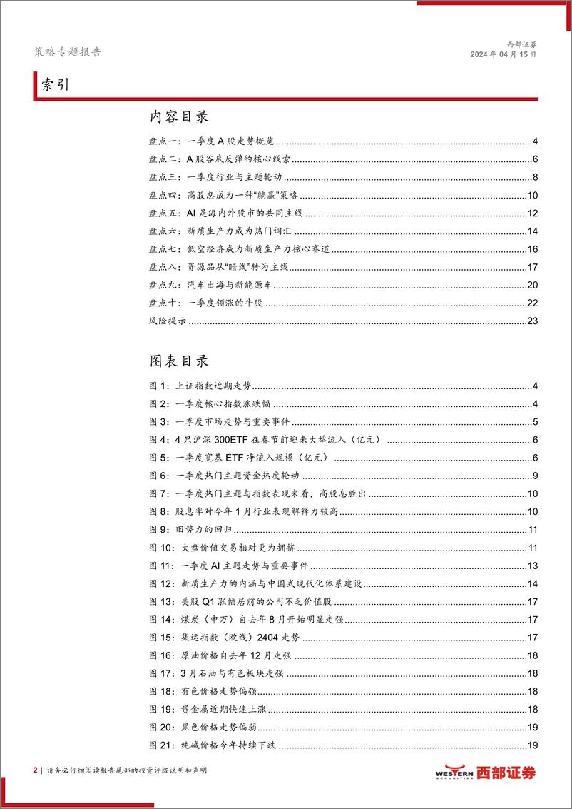 《策略专题报告：2024年一季度A股十大盘点-240415-西部证券-24页》 - 第2页预览图