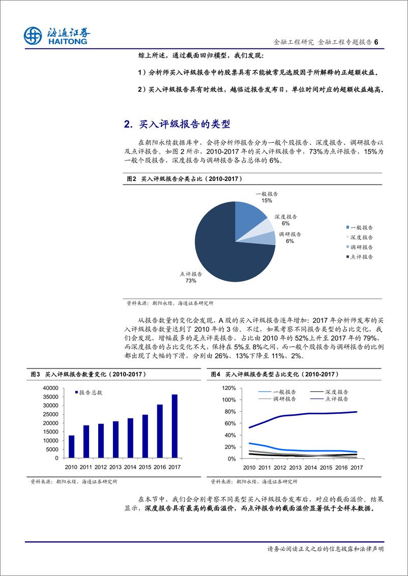 《海通证2018031金融工程专题报告：分析师荐股是否存在超额收益（二），买入评级报告类型与截面溢价》 - 第6页预览图