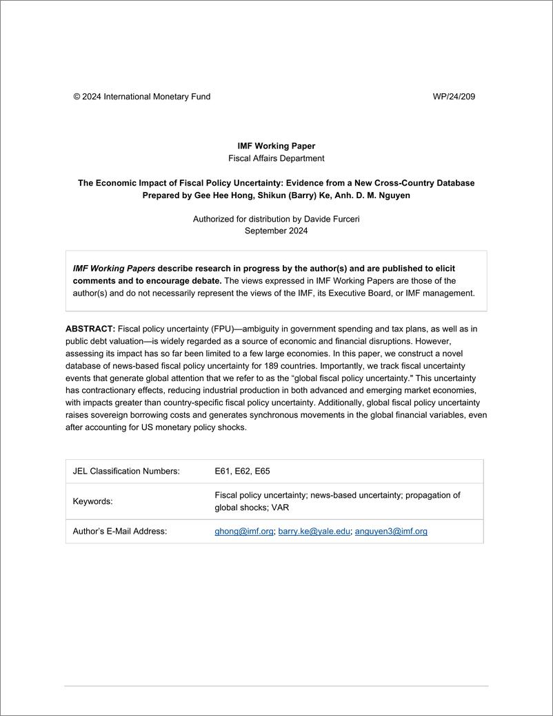 《IMF-财政政策不确定性的经济影响：来自新跨国数据库的证据（英）-2024.9-528页》 - 第2页预览图