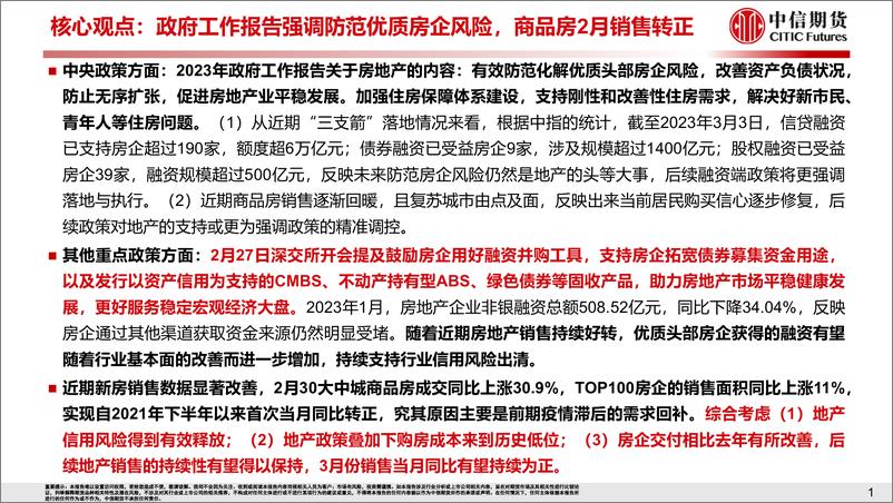 《政府工作报告强调防范优质房企风险，商品房2月销售转正-20230305-中信期货-20页》 - 第3页预览图