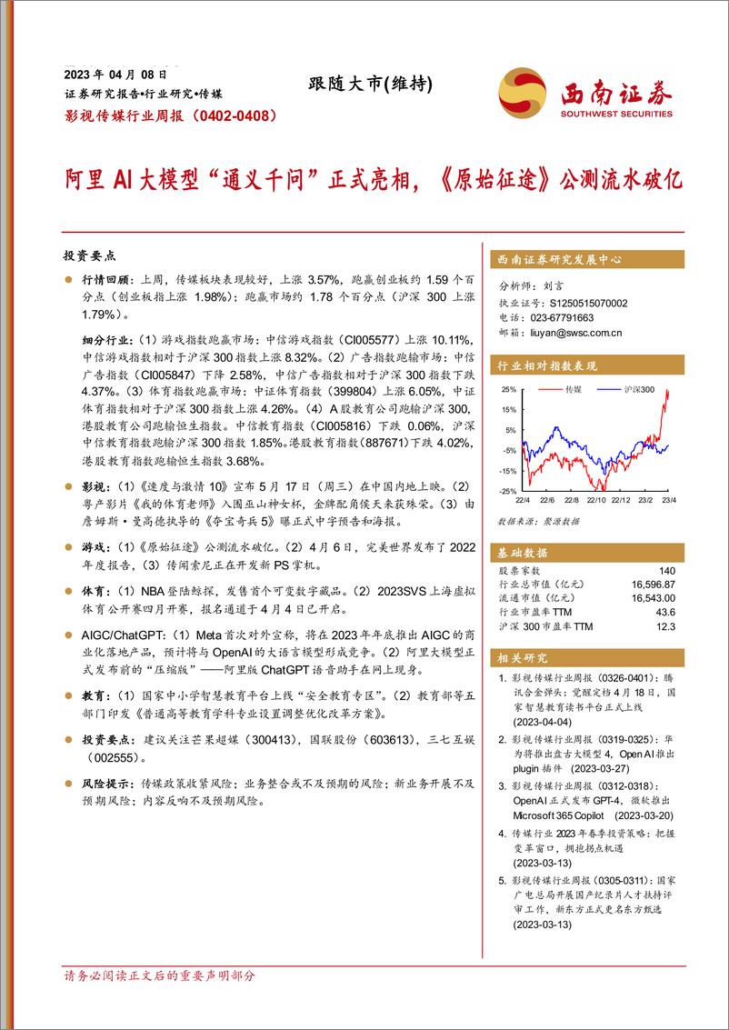 20230408-阿里AI大模型“通义千问”正式亮相，《原始征途》公测流水破亿 - 第1页预览图