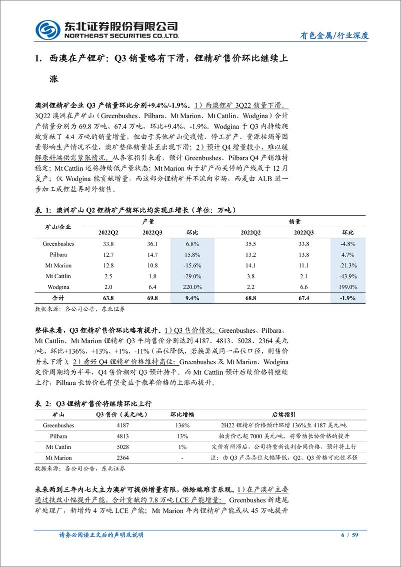 《有色金属行业海外锂矿企业2022Q3经营情况跟踪报告：澳矿Q3出货量收紧，海外锂矿延期投产情况持续-20221220-东北证券-59页》 - 第7页预览图