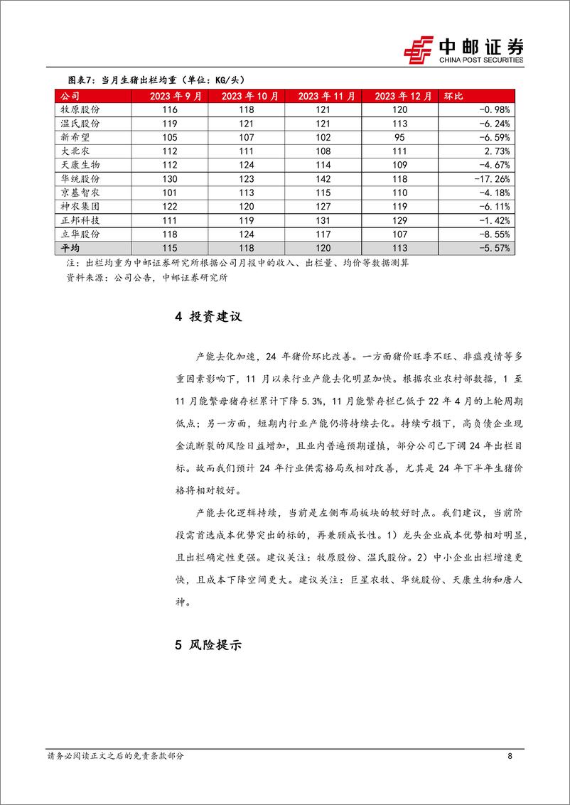 《深度报告-20240118-中邮证券-上市猪企销售月报总旺季亏损加产能去化加11413kb》 - 第8页预览图