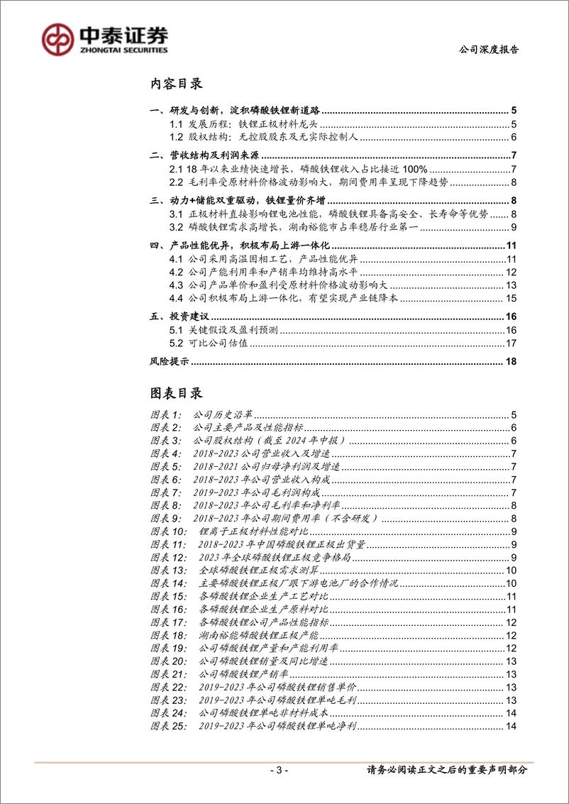 《湖南裕能(301358)首次覆盖报告：磷酸铁锂龙头高成长，一体化布局有望降本-241110-中泰证券-20页》 - 第3页预览图