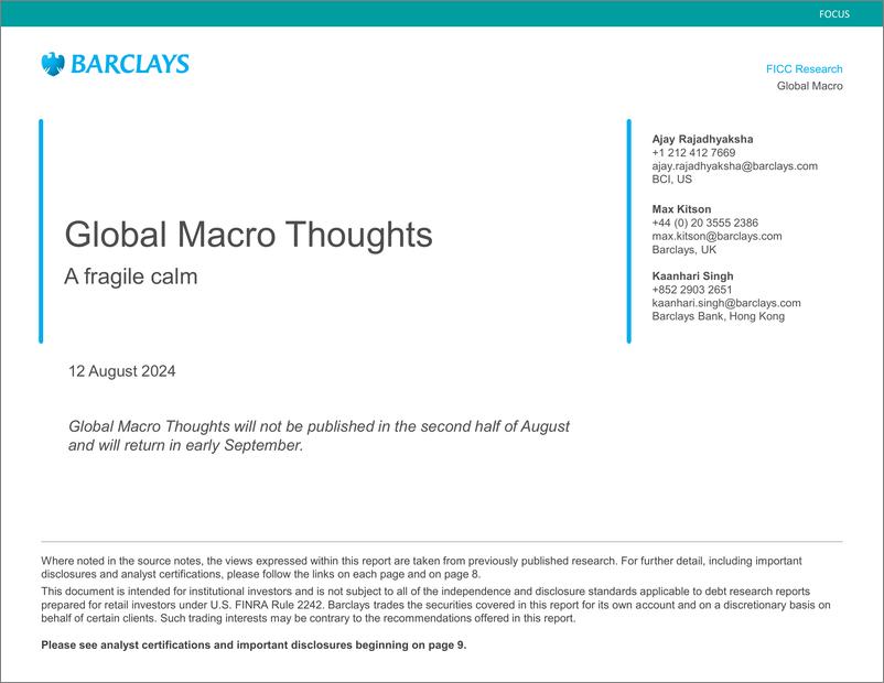 《Barclays_Global_Macro_Thoughts_A_fragile_calm》 - 第1页预览图