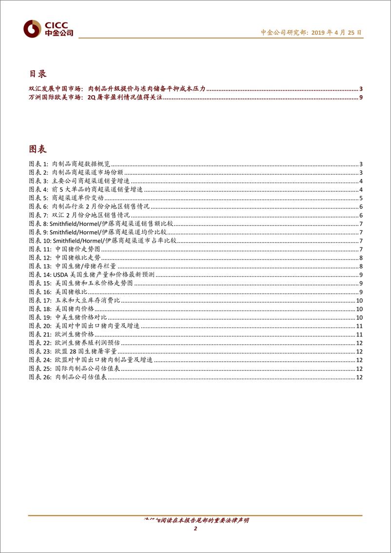 《食品饮料行业猪肉月报：双汇提价与储备减压，万洲美国屠宰盈利值得关注-20190425-中金公司-14页》 - 第3页预览图