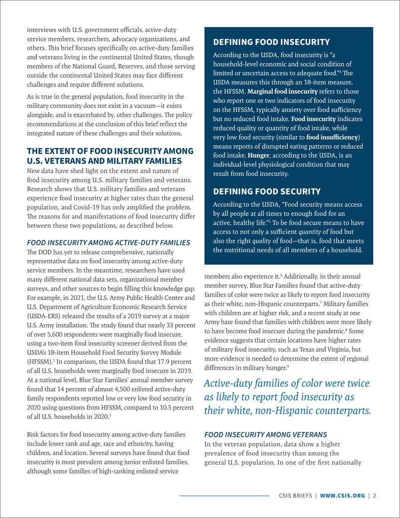 《国际战略研究中心-解决美国退伍军人和军人家庭的粮食安全问题（英）-2022.6-15页》 - 第2页预览图