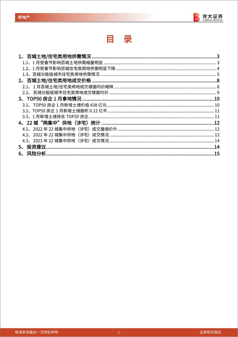 《房地产行业土地市场月度跟踪报告（2023年1月）：1月百城宅地供需缩量，重点城市土拍市场回暖-20230224-光大证券-16页》 - 第3页预览图