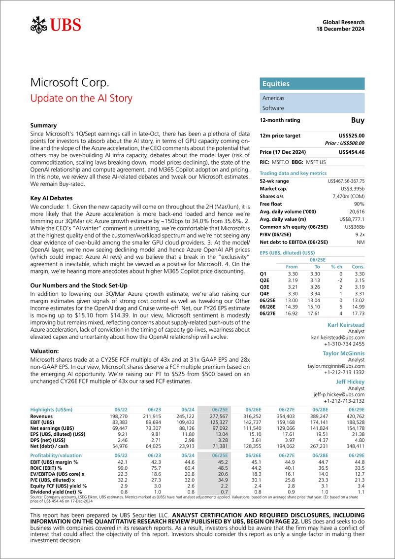 《MSFT.OQ-UBS Equities-Microsoft Corp. _Update on the AI Story_ (Buy) Keirstead-112266679》 - 第1页预览图