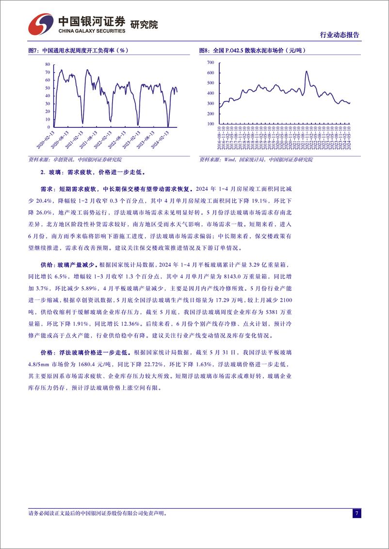 《建筑材料行业5月动态报告：玻纤、水泥价格上涨，地产政策助推需求恢复-240611-银河证券-17页》 - 第7页预览图