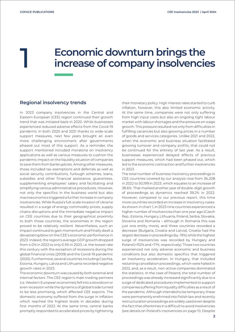 《Coface科法斯：经济放缓和破产数量增加：中东欧公司的前景如何？（英文版）》 - 第2页预览图