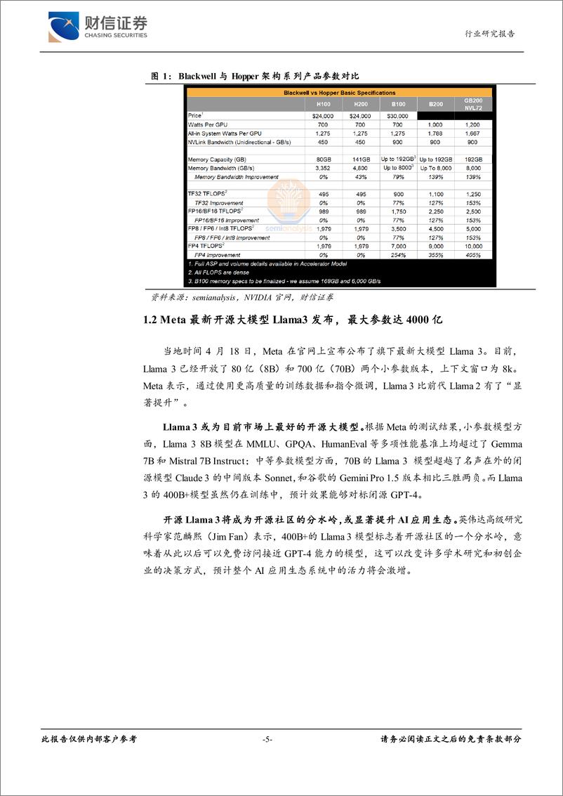 《计算机行业月度点评：GB200出货量或远超前作，Llama3加速应用落地-240422-财信证券-14页》 - 第6页预览图