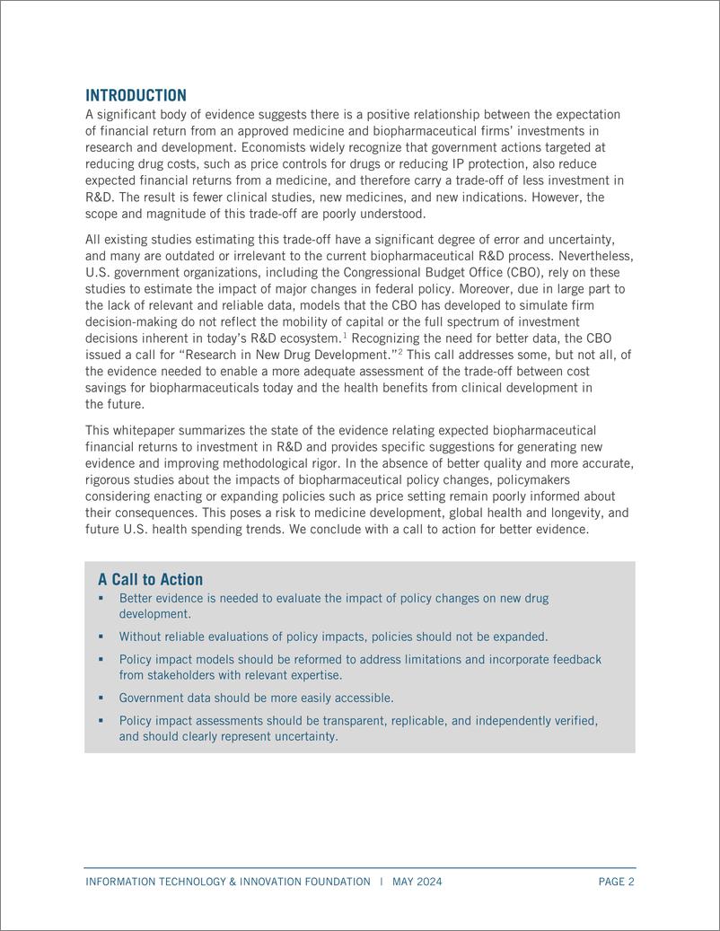 《ITIF-生物制药研发投资与预期收益的关系：改进政策证据（英）-2024.5-8页》 - 第2页预览图
