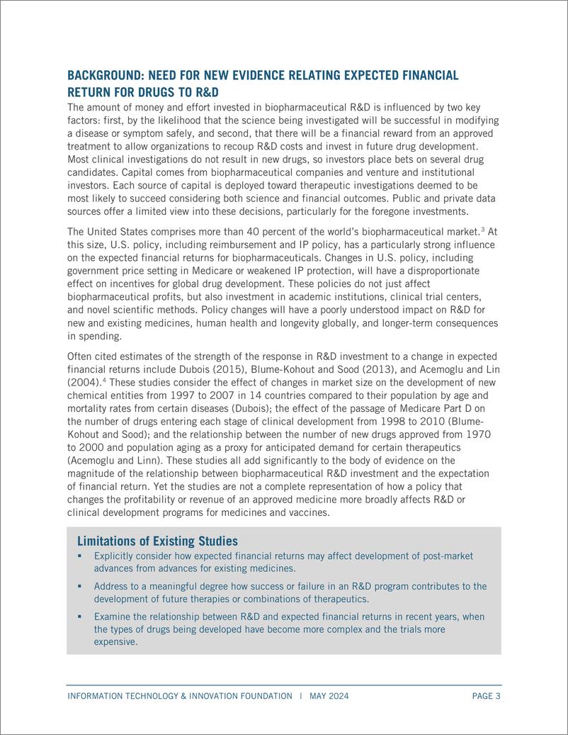 《ITIF-生物制药研发投资与预期收益的关系：改进政策证据（英）-2024.5-8页》 - 第3页预览图