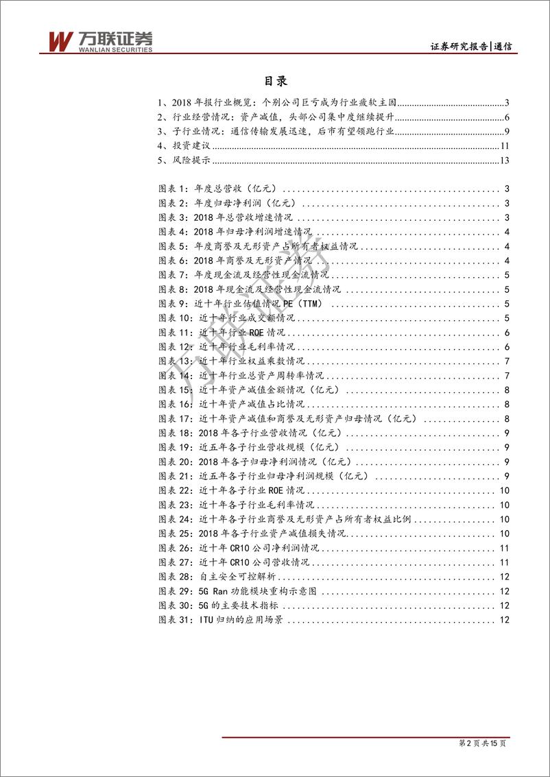 《通信行业2018年报综述报告：业绩拐点大概率已至，静态5G建设放量-20190603-万联证券-15页》 - 第3页预览图