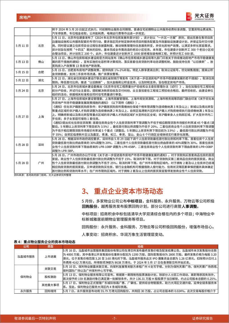 《房地产(物业服务)＋行业光大地产A%2bH物业板块月度跟踪(2024年5月)：五月样本股平均涨幅%2b7.3%25，地产政策优化物管估值修复-240605-光大证券-11页》 - 第7页预览图