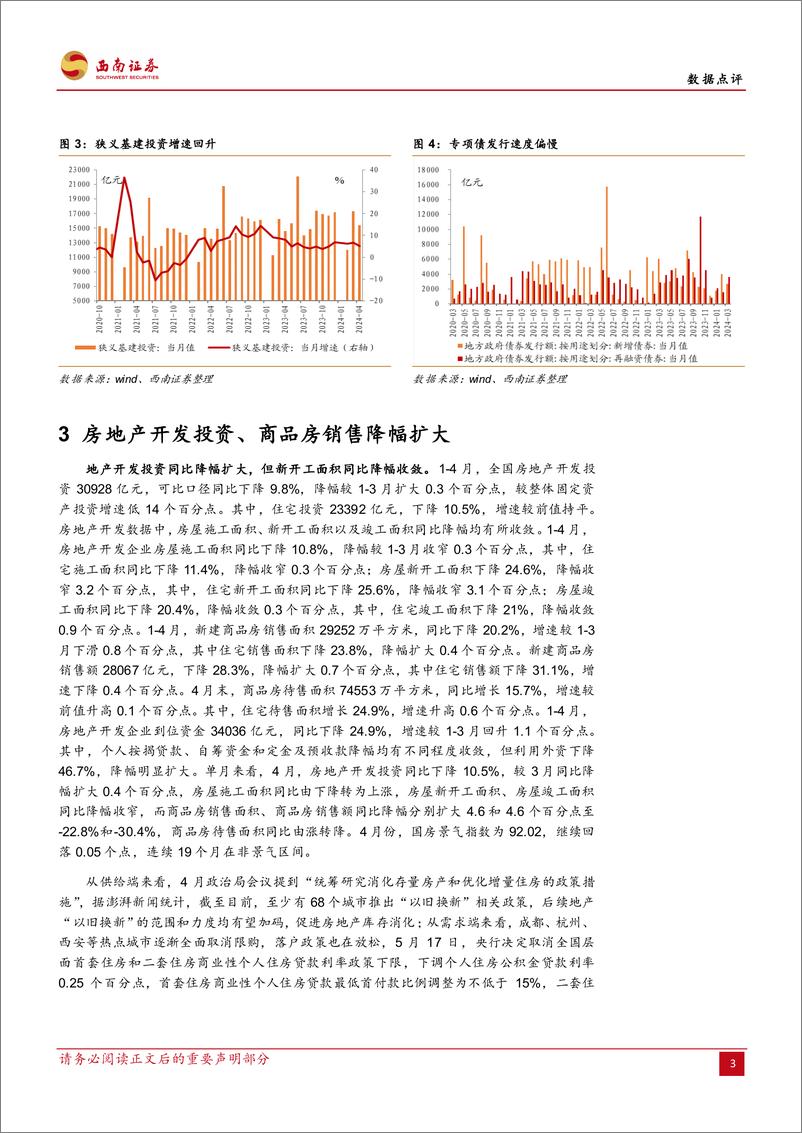 《2024年4月经济数据点评：工业生产偏强，投资和消费偏弱-240517-西南证券-10页》 - 第4页预览图