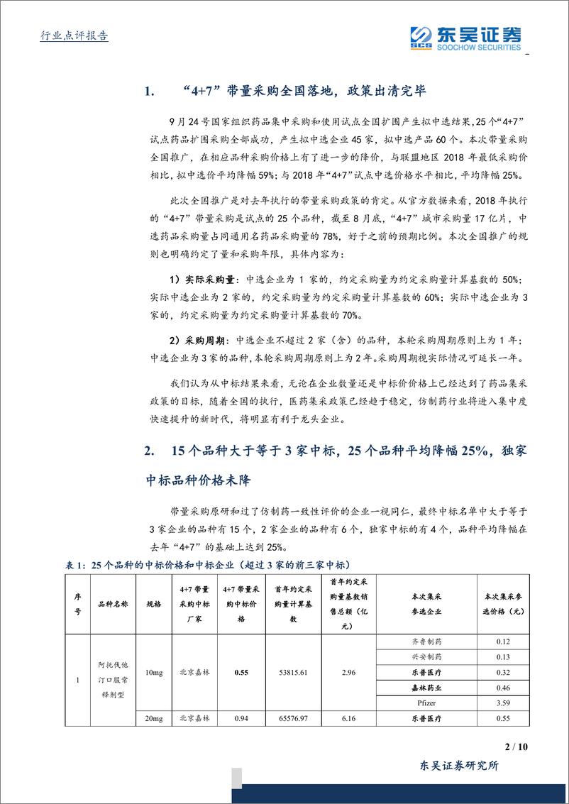 《医药生物行业政策点评：“4+7”带量采购政策出清，关注中标企业市占率提升的长期发展逻辑-20190927-东吴证券-10页》 - 第3页预览图